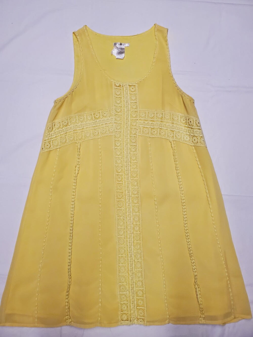 Esley Yellow Crochet Lace Trim Shift Dress Womens Small Sleeveless Boho